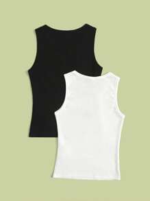 SHEIN Teen Girls 2pcs Ribbed Knit Solid Tank Top