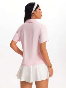 SHEIN Sport Studio Camiseta polo de manga corta de unicolor para mujer de yoga y fitness