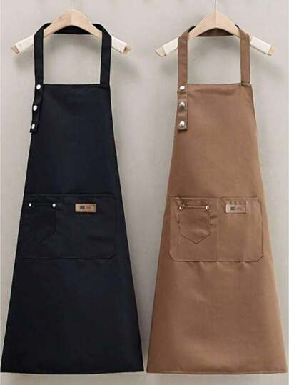 1 pieza Delantal de lona y poliéster con bolsillos, unisex con múltiples bolsillos, delantal de cocina - Lona y poliéster, resistente a las manchas, perfecto para carniceros, panaderos y chefs de barbacoa, ajustable para cocinar, hornear, barbacoa, cocina, baño, hogar, suministros del hogar