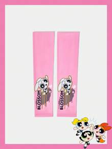 THE POWERPUFF GIRLS X SHEIN 1 对女士粉色花朵图案袖套，时尚夏季 - 粉色 - 查看 2