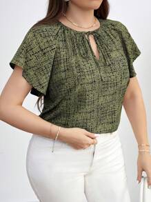 SHEIN Clasi Plus Size Women's Fashion Solid Color Short Sleeve Blouse - Green - View 6