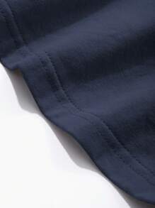 DAZY Bộ áo phông và quần short xanh navy trơn mùa hè cho nam, trang phục ấm áp - Màu xanh hải quân - Xem 6