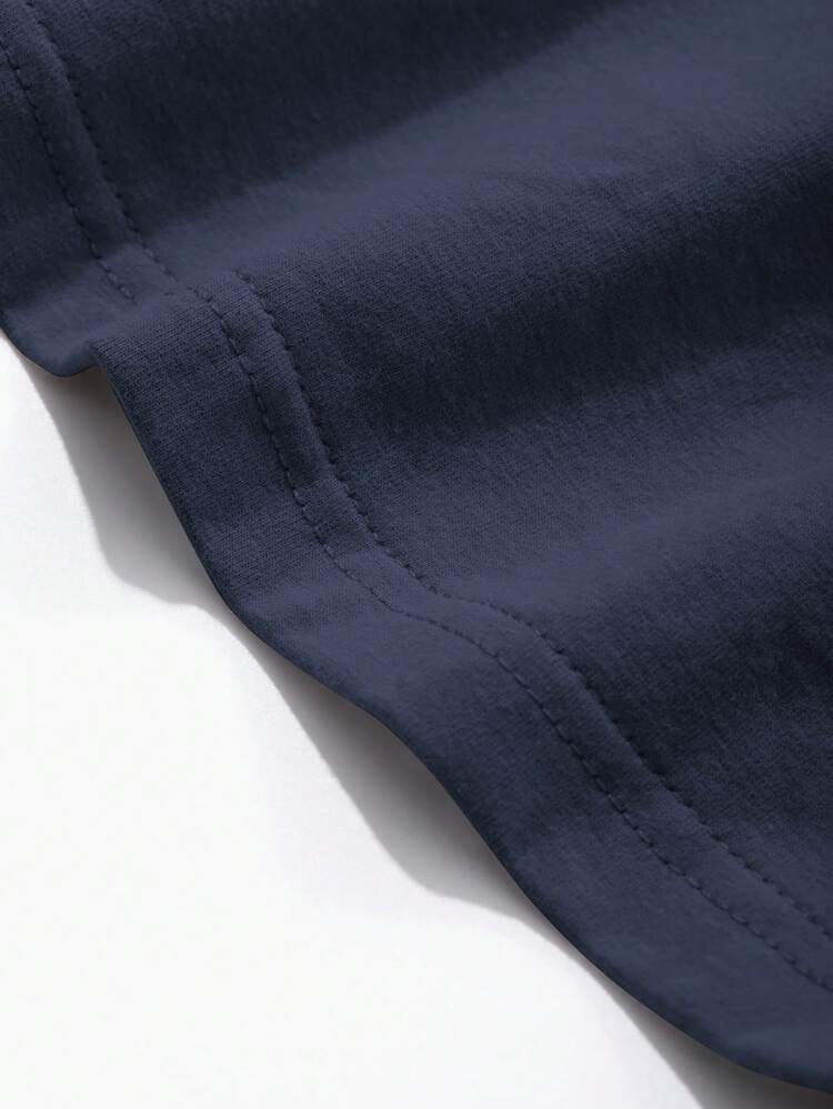 Men's Summer Solid Navy Blue Regular T-Shirts & Shorts Set, Cozy Outfits