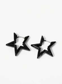 SHEIN X Lucía Bellido SHEIN ICON 一对简约星形时尚耳环，简约实用，多用途 - 黑色 - 查看 7