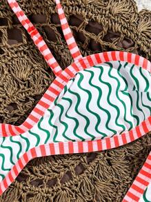 Swim Vcay New 2 Pieces Women Basic Color Block Stripe Bikini Set, Low-Waist Triangle Swimwear For Summer Beach Vacation - Multicolor - View 4