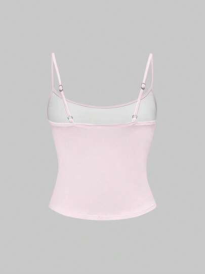 Kawaii Cute & Innocent, Delicate Pink Rabbit Bow Decor Women's Summer Vest Suitable For Going Out