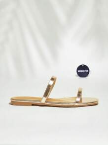 SHUZIA 宽版女式细带圆头平底凉鞋 - 金色 - 查看 4