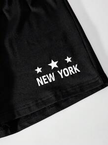 3 Pieces Set For Tween Girls: Casual Summer Mesh Top T-Shirt, Printed Cami, And Shorts - Sporty, Daily, And School Fashion Style - Black - View 4