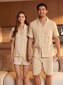 SHEIN Conjunto de pijama de short y blusa de manga corta para mujer - Albaricoque - Ver 3