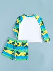 2pcs/Set Baby/Toddler Boys Long Sleeve Rash Guard UV Protection Swimwear (Printed Design) - Multicolor - View 2