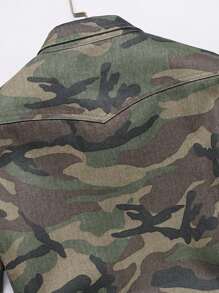 Manfinity Hypemode Plus Size Men's Camouflage Print Long Sleeve Denim Shirt