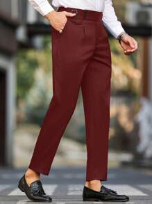Manfinity Bizformal 男士纯色休闲商务修身锥形西装裤 - 棕色 - 查看 3