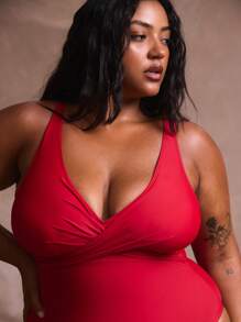 MUSERA Plus Size Crossover Front Thick Strap One-Piece Swimsuit Summer Vacation Holiday Swim Beach Sexy Romantic Elegant