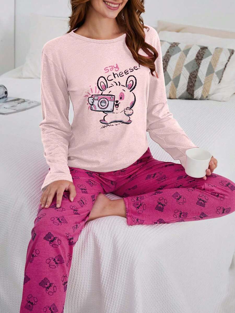 RueChic 100% 纯棉 2 件动物印花睡衣套装 - 淺粉色 - 查看 1