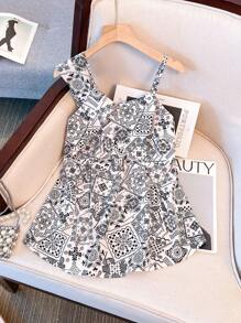 SHEIN Unity 不对称领口扭纹休闲简约度假波西米亚风格女式衬衫，春夏 - 黑與白 - 查看 1
