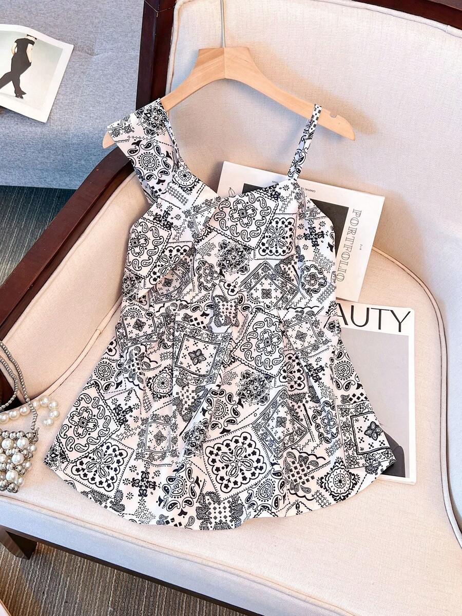 SHEIN Unity 不对称领口扭纹休闲简约度假波西米亚风格女式衬衫,春夏 - 黑與白 - 查看 1