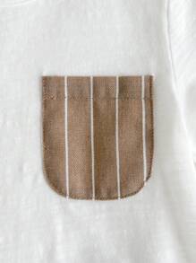 Cozy Pixies Conjunto de 2 piezas de niño con decoración de bolsillo, top de manga corta de cuello redondo y shorts de cintura elástica