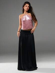 Avantive 夏季女士浪漫 90 年代商务休闲装 Y2k 俱乐部办公室复古风街头服饰春假单身派对演唱会黑色长裙 - 黑色 - 查看 4