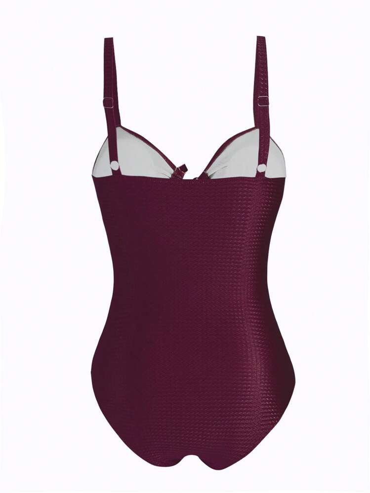 SHEIN Swim Oasis Conjunto de 2 piezas talla grande para mujer con traje de baño de una pieza con escote bajo y tirantes finos de tela jacquard verde, talla grande falda y cubridor de playa - Morado - Añade 4