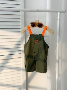 Baby Unisex Casual Comfortable Versatile Cute Contrast Color Cargo Pocket Romper - Multicolor - View 5