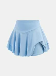 SHEIN Tween Girl Casual Street Fashion Solid Color Athletic Mini Skirt
