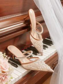 CUCCOO HITCHD Women's Pointed Toe Mid Heel Party Pumps For Christmas - Khaki - View 9