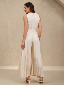 EMERY ROSE Women's Elegant Double-Breasted Pleated Jumpsuit, Apricot, Suitable For Spring And Autumn - Apricot - View 2