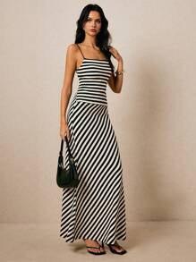 Poéselle 2件套女士夏季条纹吊带背心和迷你裙休闲装