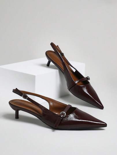 SHUZIA Women's Pointed Toe, Elegant Fashionable Buckled Back Strap Pumps For Christmas Valentine's Day