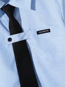 1pc Tween Boy Fashionable Blue & White Striped Casual Shirt, Gentleman Style, Suitable For Summer, Outings, School, Photography - Blue - View 5