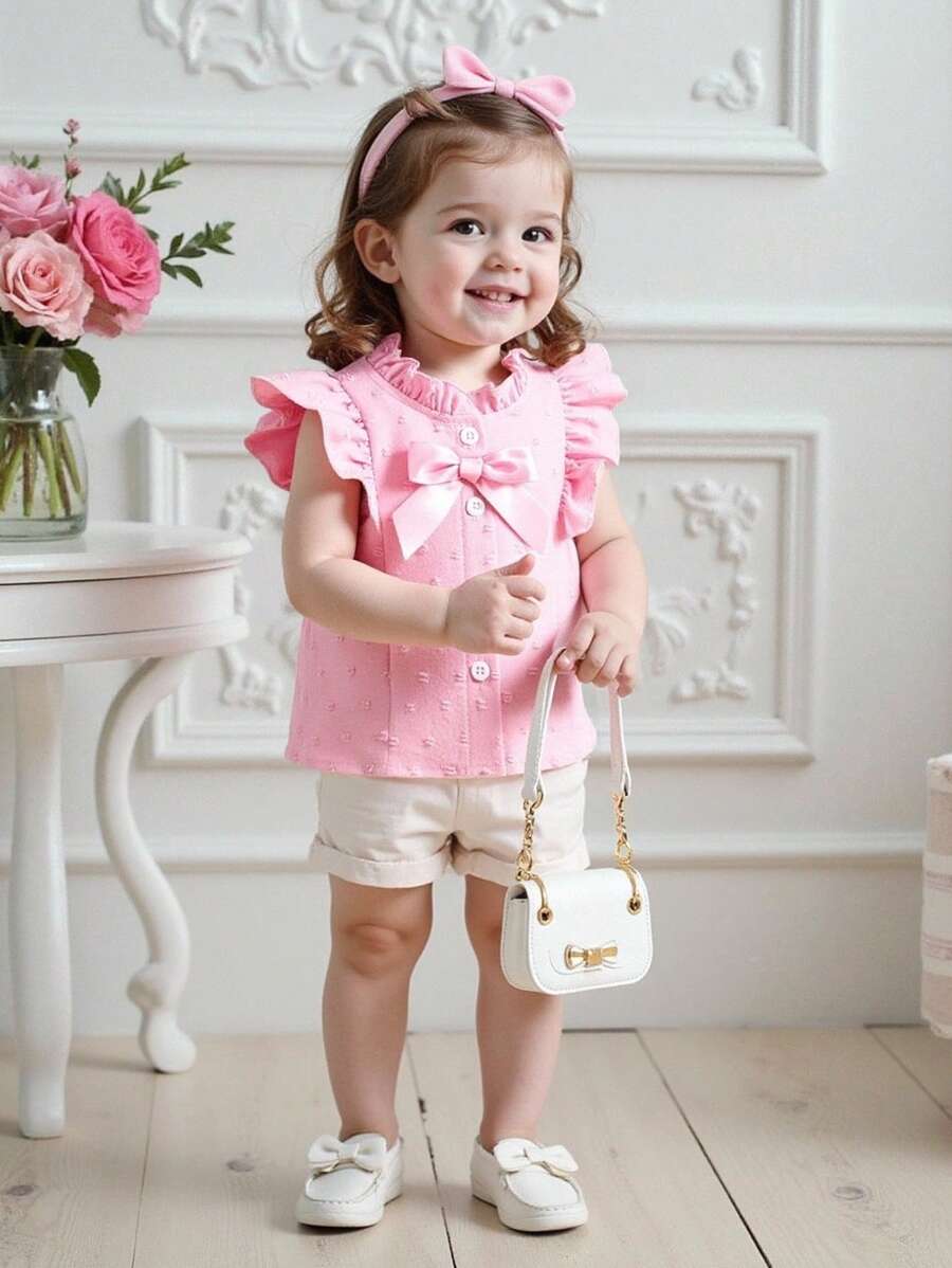 Souflis Souflis Baby Girl Elegant Cap Sleeve Blouse - Pink - View 1