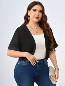 Chikora Plus Size Solid Color Minimalist Daily Summer Jacket,Business Casual Woman