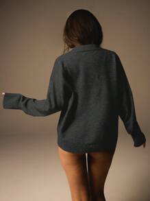 Athîral Women's Solid Color Front Button Long Sleeve Pocket Casual Cardigan For Everyday Wear , Autumn , Winter, Old Money Style, Modest, Airport For Women, Comfort - Black - View 2