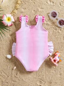 Newborn Baby Zip-Up Swimsuit, Cute 3D Pink Design - Baby Pink - View 2