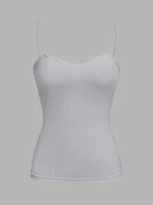 SHEIN EZwear 4 chiếc áo hai dây bó màu đen, trắng, xám đậm, xám nhạt, phù hợp cho mùa xuân và mùa hè - Nhiều màu - Xem 5