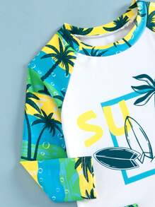 2pcs/Set Baby/Toddler Boys Long Sleeve Rash Guard UV Protection Swimwear (Printed Design) - Multicolor - View 6