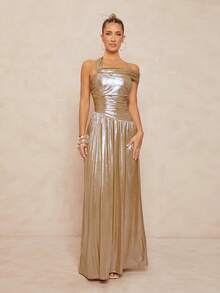 Lumalex Winter Fall Golden Goddess Style Asymmetrical Drawstring Backless Waist Cinched Metallic Striped Maxi Swing Dress For Women Gold Long Dress Metallic Dresses For Women Shiny Dress Champagne Evening Gown Satin Long Dress Glamour Elegant Dress Fall New Style Women Luxury Prom Gathering Party Banquet Modest Old Money Coquette Glitter Holiday Party Rave Festival Outing Vacation Hot Outdoor Richly Layered Wedding Season Banquet Christmas New Year Chic Autumn Fall New Style Women Gala Night Delicate Romance Open Back Dresses PartyMustHave