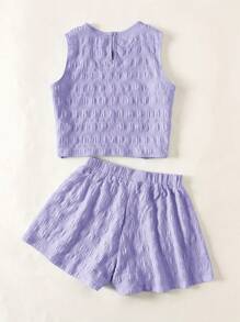 SHEIN Teenager Mädchen Lässig Set in Unifarbe mit ärmellosem texturiertem Stoff, geeignet für Alltag, Urlaub, Feiertage, Mittagessen, Musikfestival, Ausflüge, Frühling/Sommer - Mauve - Übersicht 2