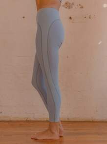 Aralina 休闲服拼接罗纹面料运动服健身瑜伽裤 - 橄欖綠 - 查看 1