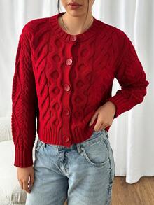 EURMUSE Women Mixed Knitted Red Button Knit Cardigan Cozy Soft Touch,Long Cardigans Woman,Petite Cardigans,Cardigans - Red - View 5