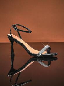 SHUZIA Women's Dressy Rhineston Toe Strap Ankle Buckle Closure Heel Sandals - Black - View 3