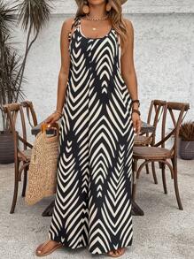 SHEIN VCAY Monos holgados con cordón y estampado integral de talla grande