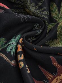 ROMWE Women Palm Tree Print Short Sleeve Midi Shirt Dress, Holiday Resort - Multicolor - View 4