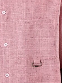 SUMWON Áo sơ mi mùa hè giản dị có túi họa tiết vải lanh có họa tiết Revere cổ áo ngắn tay cài nút phong cách nghỉ dưỡng thoải mái - Hồng - Xem 5