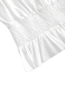 TSS Blusa de manga abullonada con volante y diseño calado tejido en blanco - Blanco - Ver 8