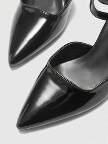 CUCCOO BIZCHIC 女士尖头低跟白色珍珠亮片镂空踝带高跟鞋，适合万圣节、圣诞节、派对等场合 - 黑色 - 查看 7