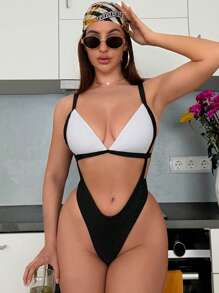 Swim SXY 1 bộ đồ bơi liền thân hở lưng gợi cảm cổ điển thanh lịch màu đen và trắng dành cho nữ, thích hợp cho bãi biển, tiệc hồ bơi và khu nghỉ dưỡng - Đen và trắng - Xem 3