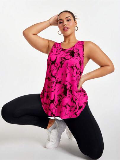 Easithlete Heltryck Asymmetrisk fåll Rund hals Sommarsportlinne