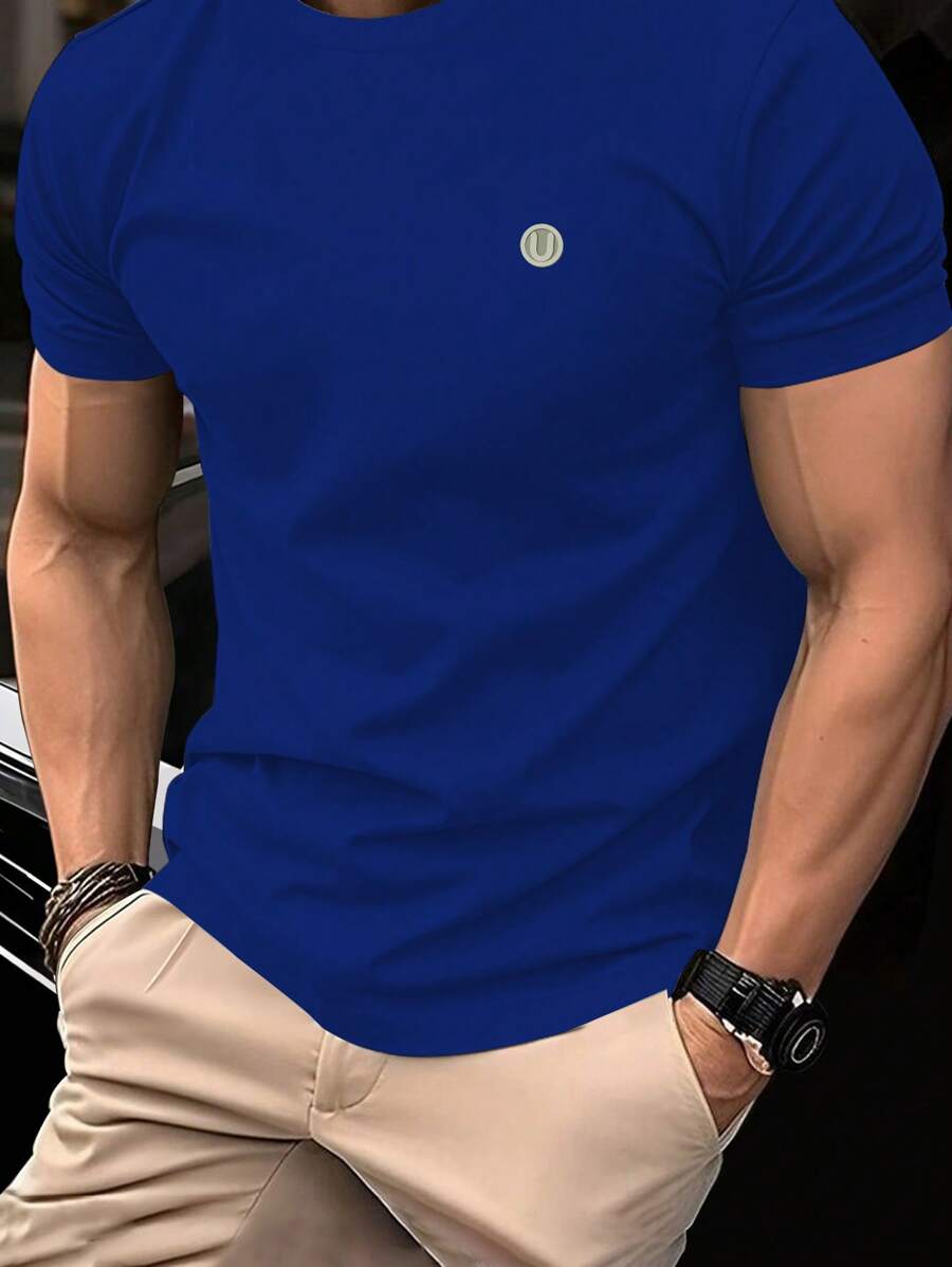 Manfinity Homme maglietta casual estiva con stampe a lettere, vestibilità slim, adatta per uomo