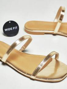 SHUZIA 宽版女式细带圆头平底凉鞋 - 金色 - 查看 5